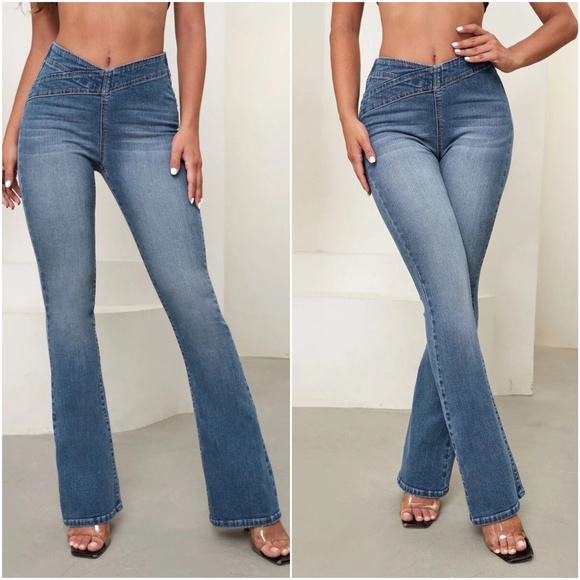 Light Wash High Waist Fitted Bootcut Denim Jeans - Picture 1 of 7